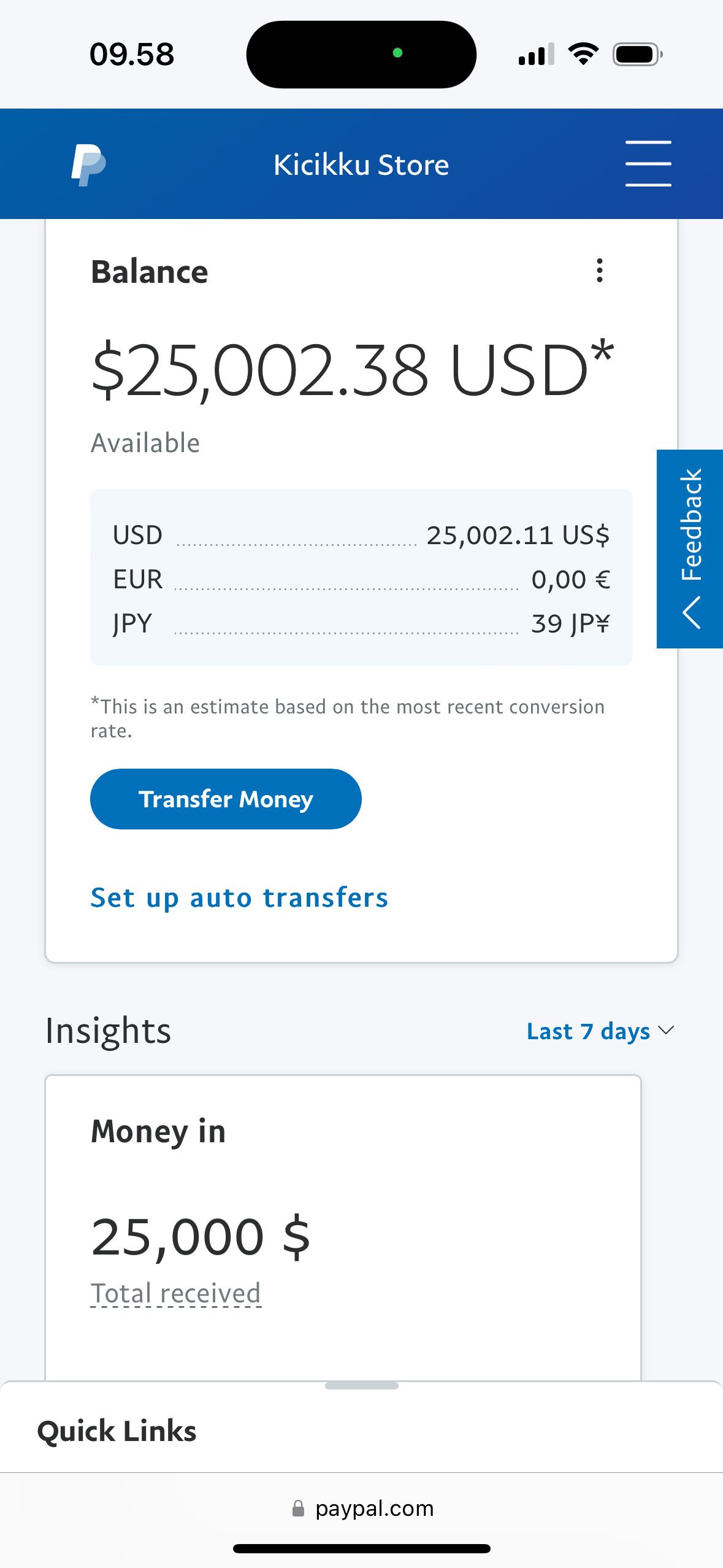 Paypal Screen Dashboard